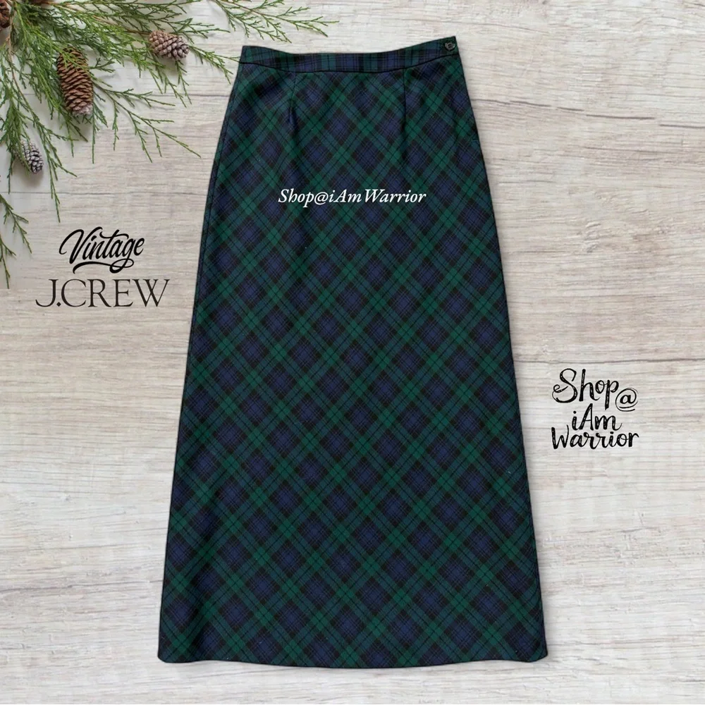 J.Crew RARE vintage green/blue tartan plaid wool maxi skirt *shop@iamwarrior